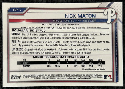 2021 Bowman Chrome Prospects Nick Maton Philadelphia Phillies #BCP-5