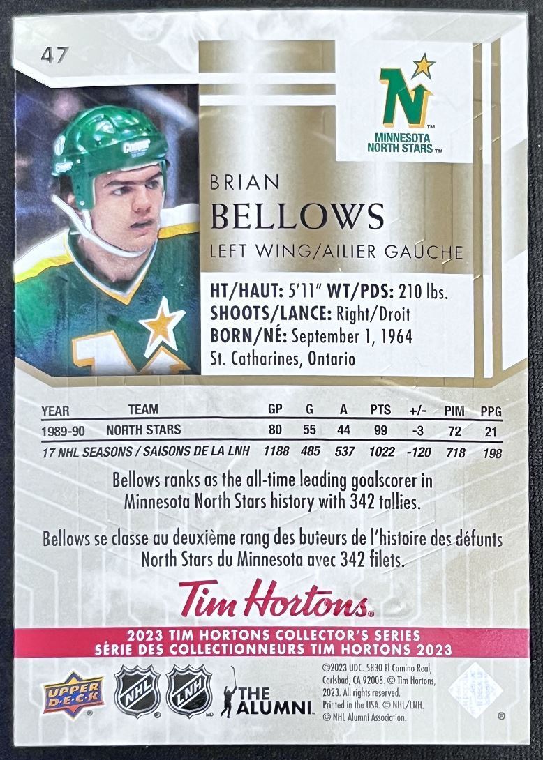 2023-24 Upper Deck Tim Hortons Legends Tim Horton Brian Belows Minnesota North