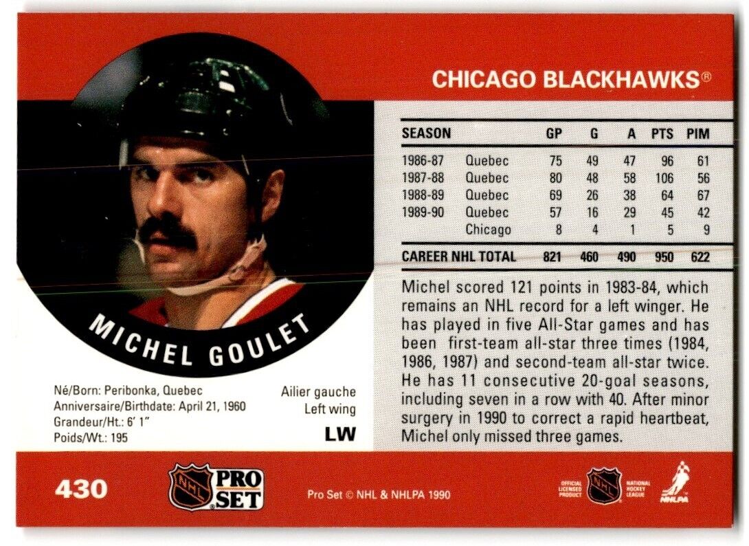 1990-91 Pro Set Michel Goulet Chicago Blackhawks #430