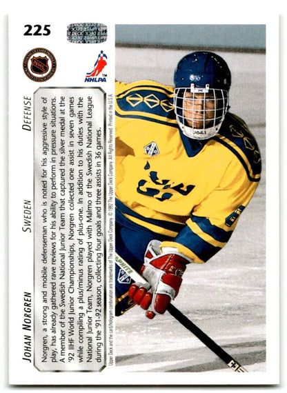 1992-93 Upper Deck Johan Norgren Rookie Sweden #225