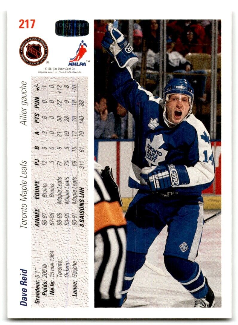 1991-92 Upper Deck French Dave Reid Toronto Maple Leafs #217