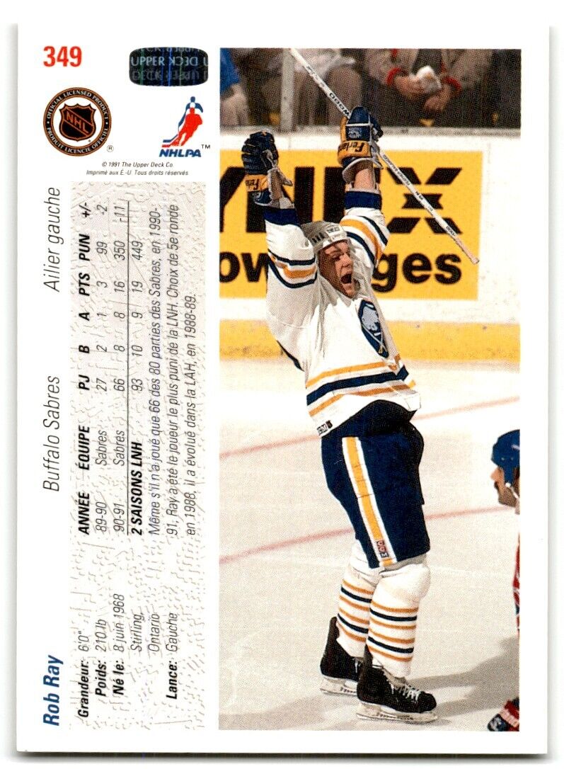 1991-92 Upper Deck French Rob Ray Buffalo Sabres #349