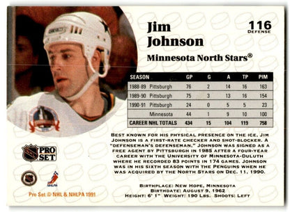 1991-92 Pro Set Jim Johnson Minnesota North Stars #116