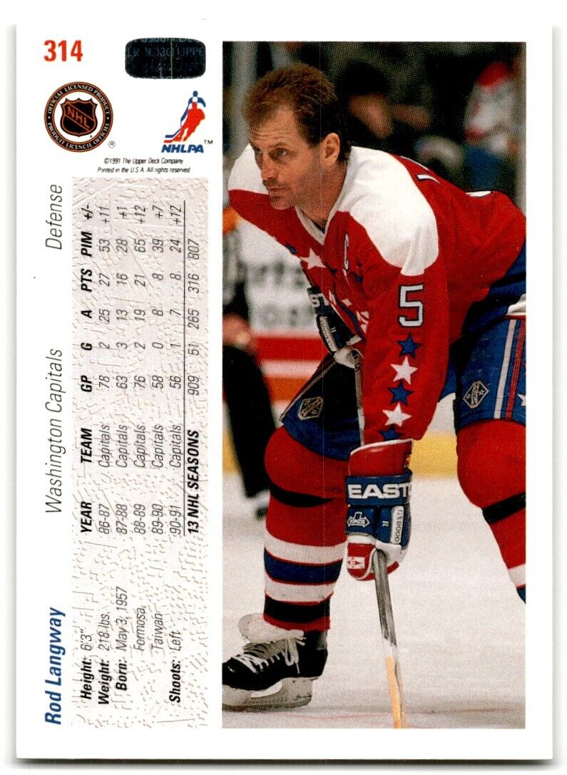 1991-92 Upper Deck French Rod Langway Washington Capitals #314A