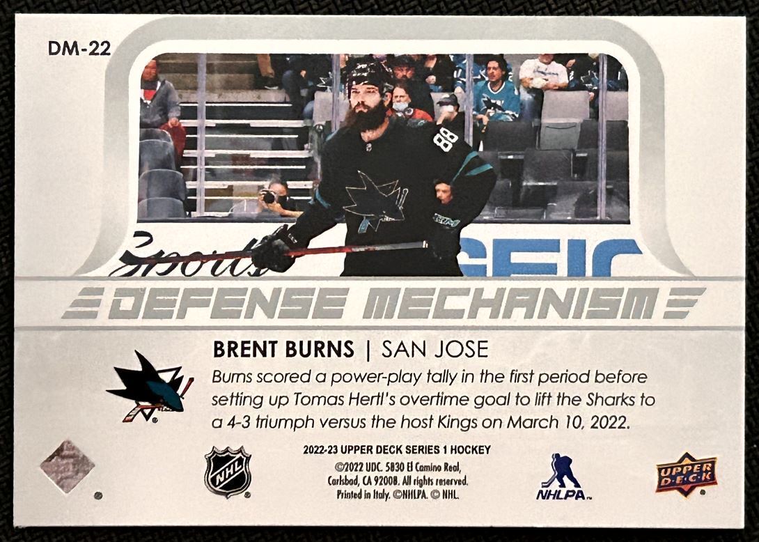 2022-23 Upper Deck Defense Mechanism Brent Burns San Jose Sharks #DM-22