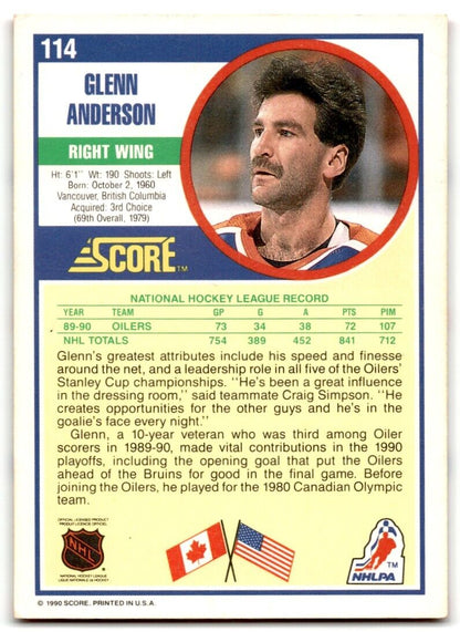 1990-91 Score Glenn Anderson Edmonton Oilers #114