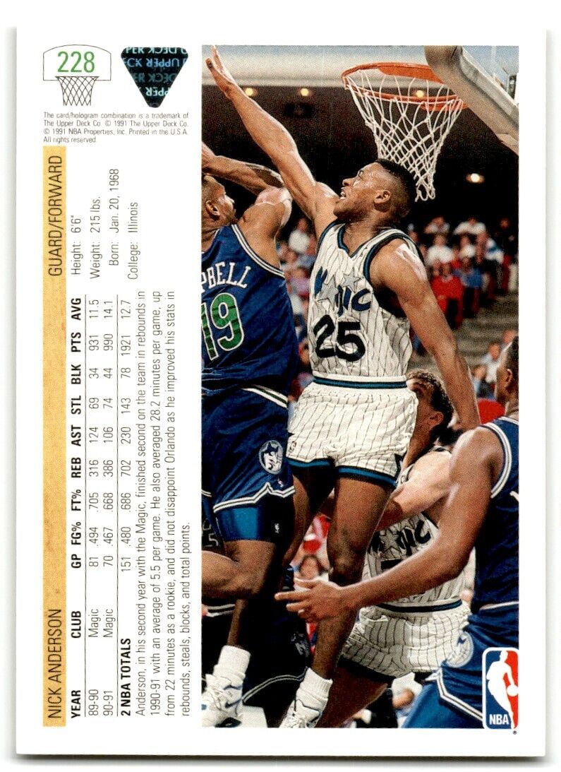 1992-93 Upper Deck Nick Anderson Orlando Magic #228