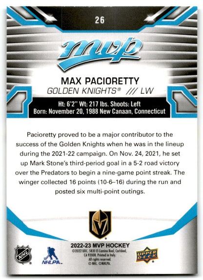 2022-23 Upper Deck MVP Max Pacioretty Vegas Golden Knights #26