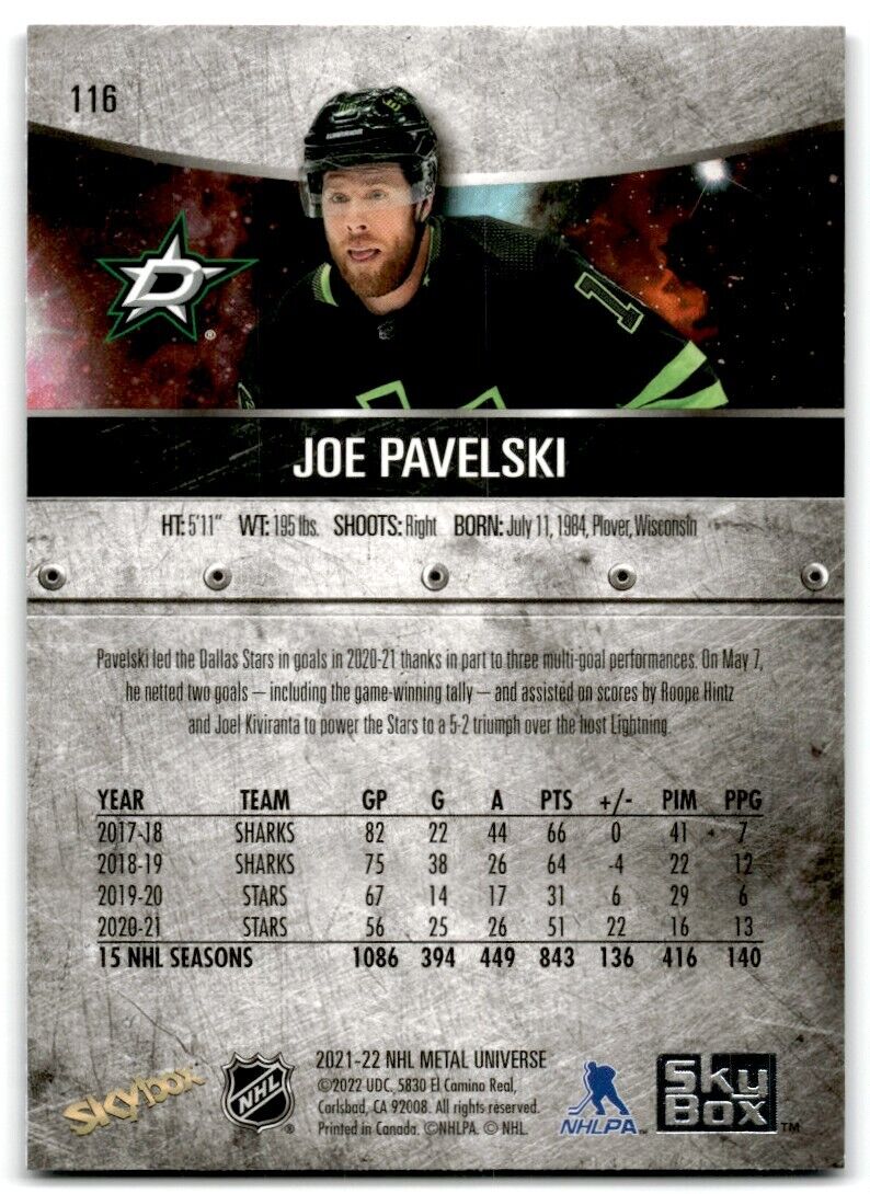 2021-22 Skybox Metal Universe Joe Pavelski Dallas Stars #116