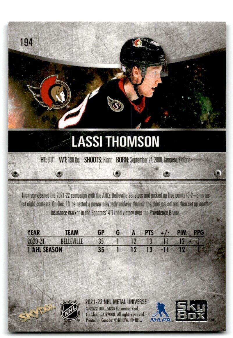 2021-22 Skybox Metal Universe Lassi Thomson Rookie Ottawa Senators #194