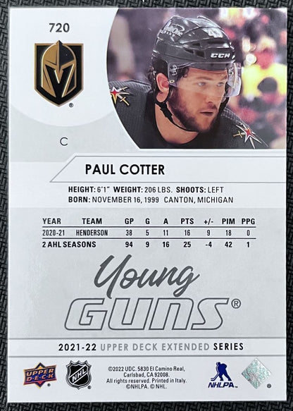 2021-22 Upper Deck Paul Cotter Rookie Vegas Golden Knights #720