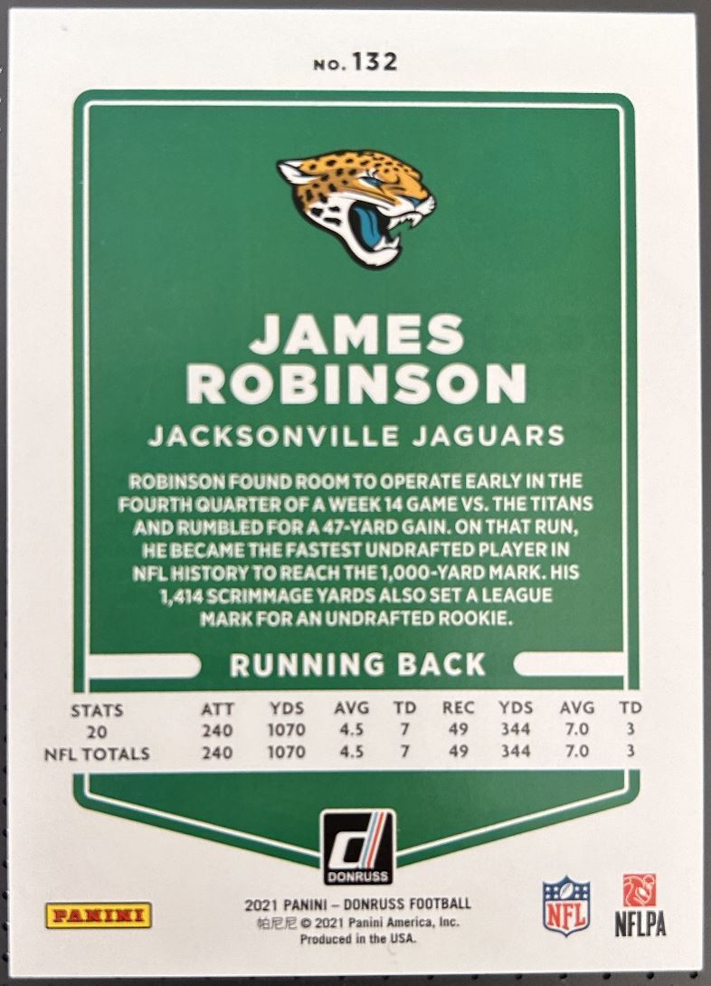 2021 Donruss Season Stat Line James Robinson 243/500 Jacksonville Jaguars #132