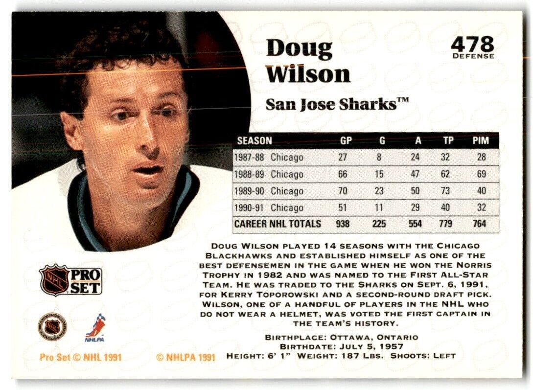 1991-92 Pro Set Doug Wilson San Jose Sharks #478