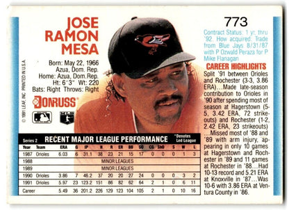 1992 Donruss Jose Mesa Baltimore Orioles #773