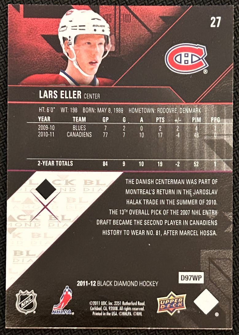 2011-12 Upper Deck Black Diamond Lars Eller Montreal Canadiens #27