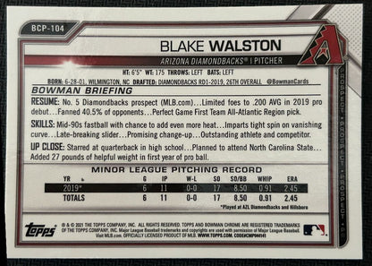 2021 Bowman Chrome Prospects Blake Walston Arizona Diamondbacks #BCP-104