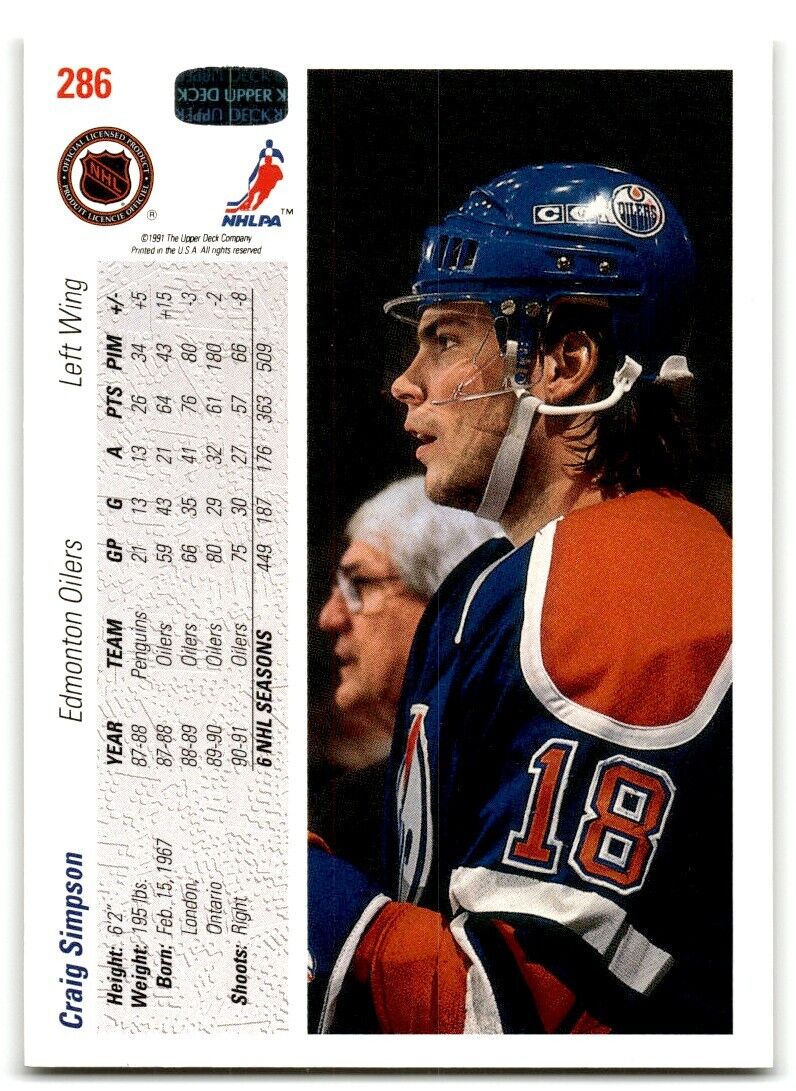 1991-92 Upper Deck Craig Simpson Edmonton Oilers #286