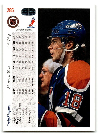 1991-92 Upper Deck Craig Simpson Edmonton Oilers #286