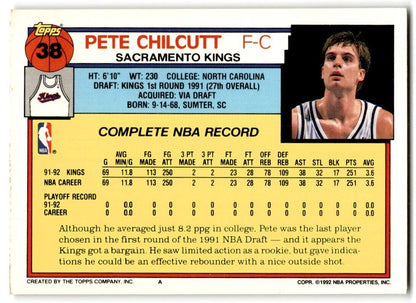 1992-93 Topps Pete Chilcutt Sacramento Kings #38