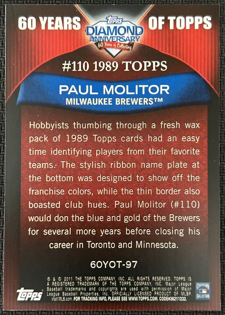 2011 Topps 60 years of Topps Paul Molitor Milwaukee Brewers #60YOT-97