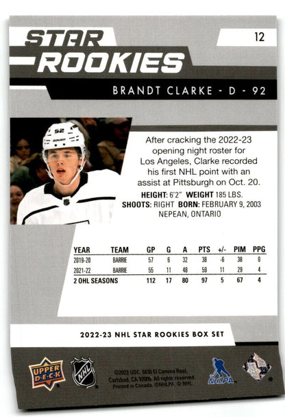 2022-23 Upper Deck Star Rookies Brandt Clarke Rookie Los Angeles Kings #12