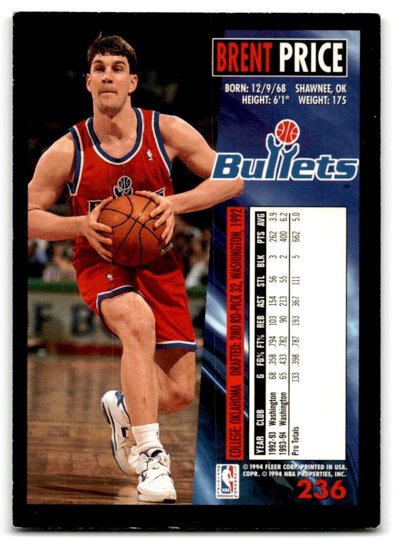 1994-95 Fleer Brent Price Washington Bullets #236