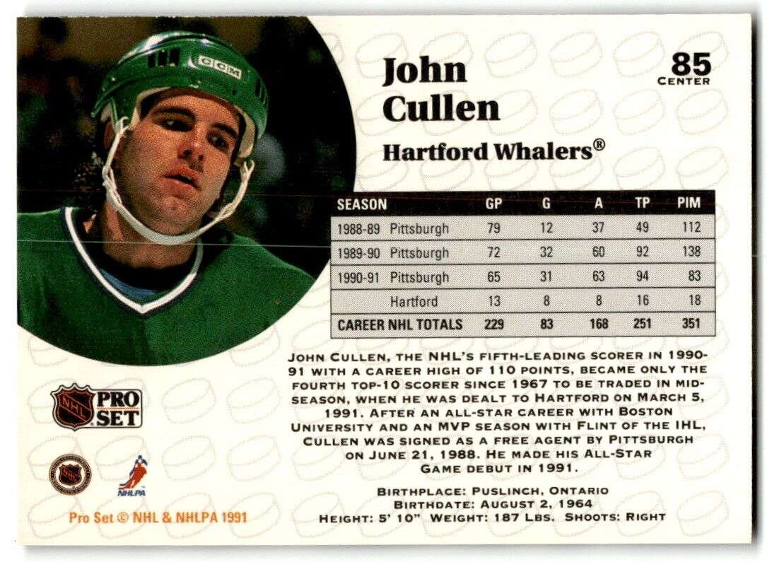 1991-92 Pro Set John Cullen Hartford Whalers #85