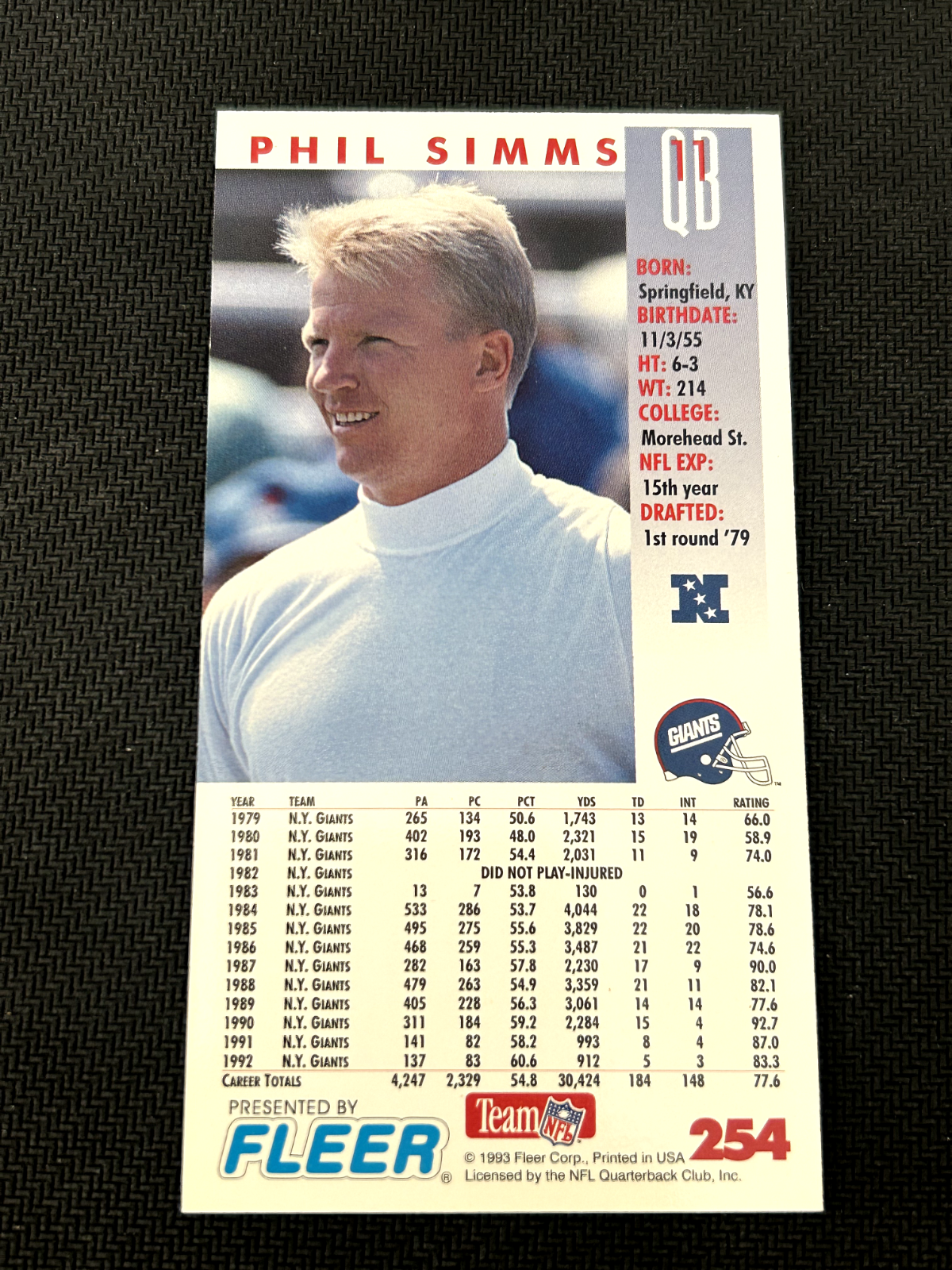 1993 GameDay Football Card #254 Phil Simms