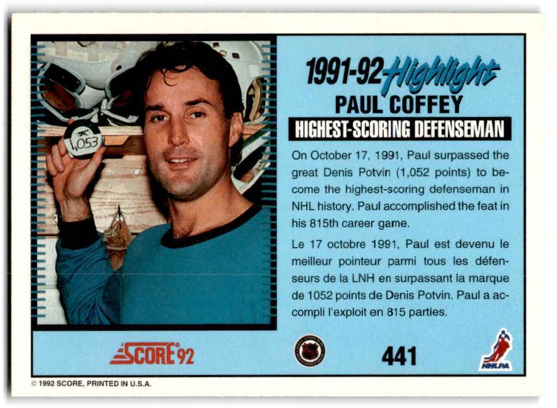 1992-93 Score Paul Coffey Pittsburgh Penguins #441