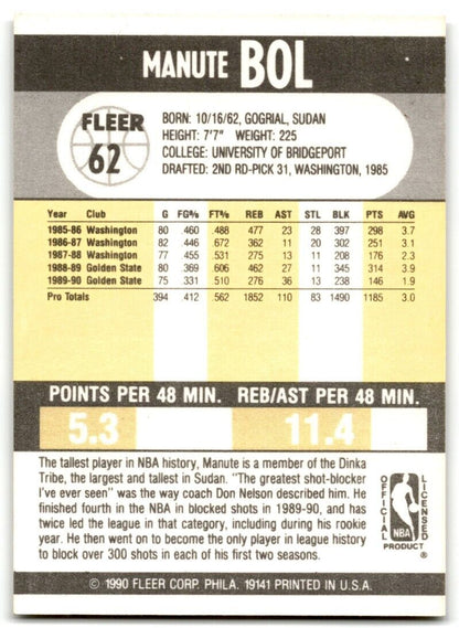 1990-91 Fleer Manute Bol Golden State Warriors #62