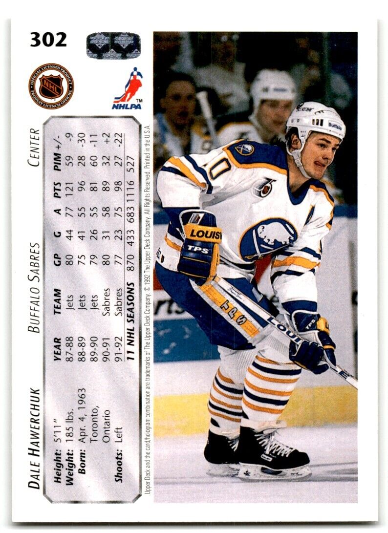 1992-93 Upper Deck Dale Hawerchuk Buffalo Sabres #302