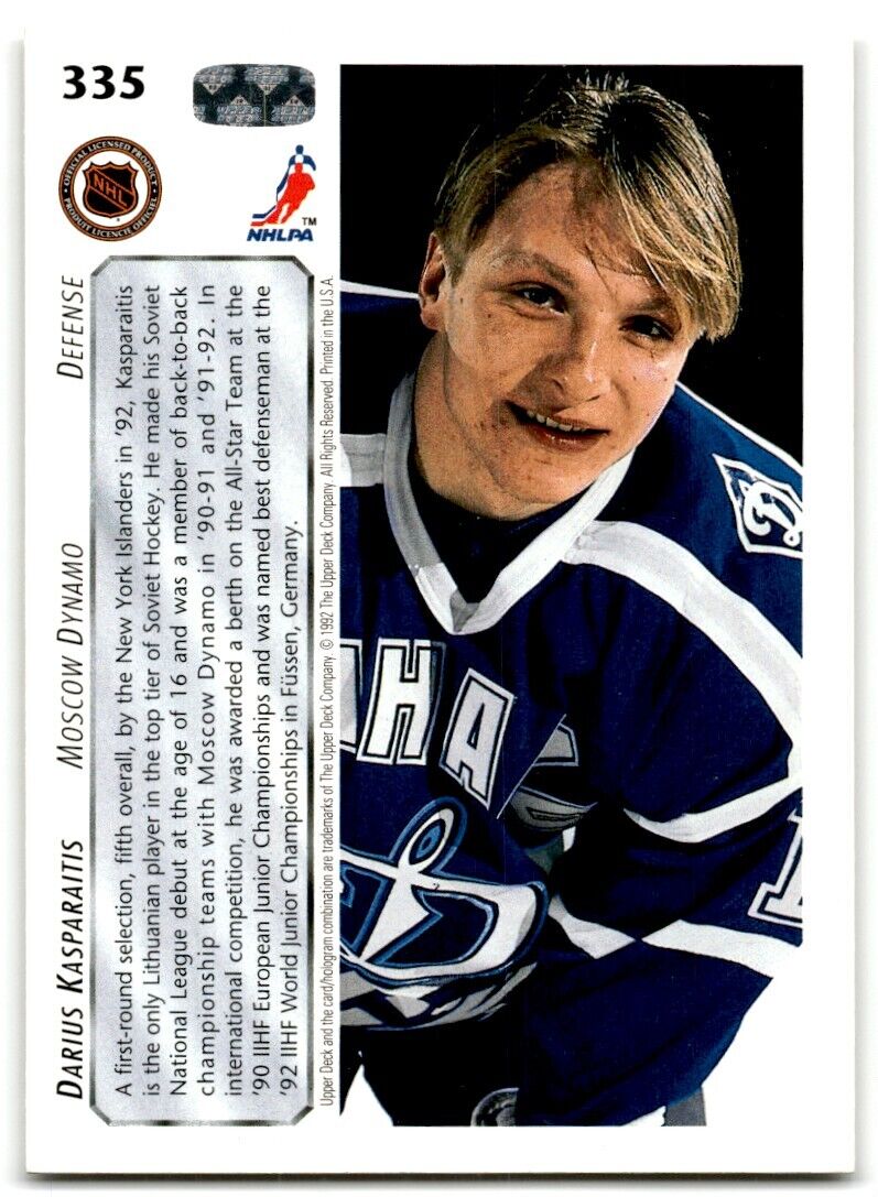 1992-93 Upper Deck Darius Kasparaitis Dynamo Moscow #335