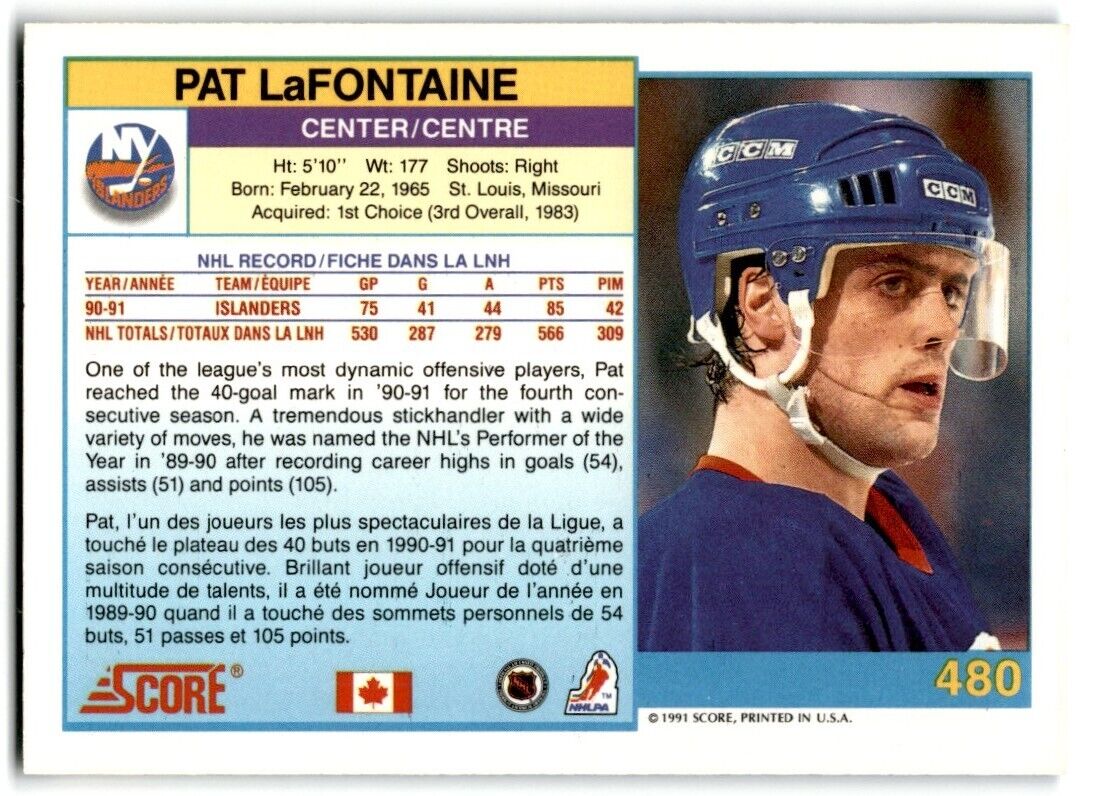 1991-92 Score Canadian Bilingual Pat LaFontaine New York Islanders #480