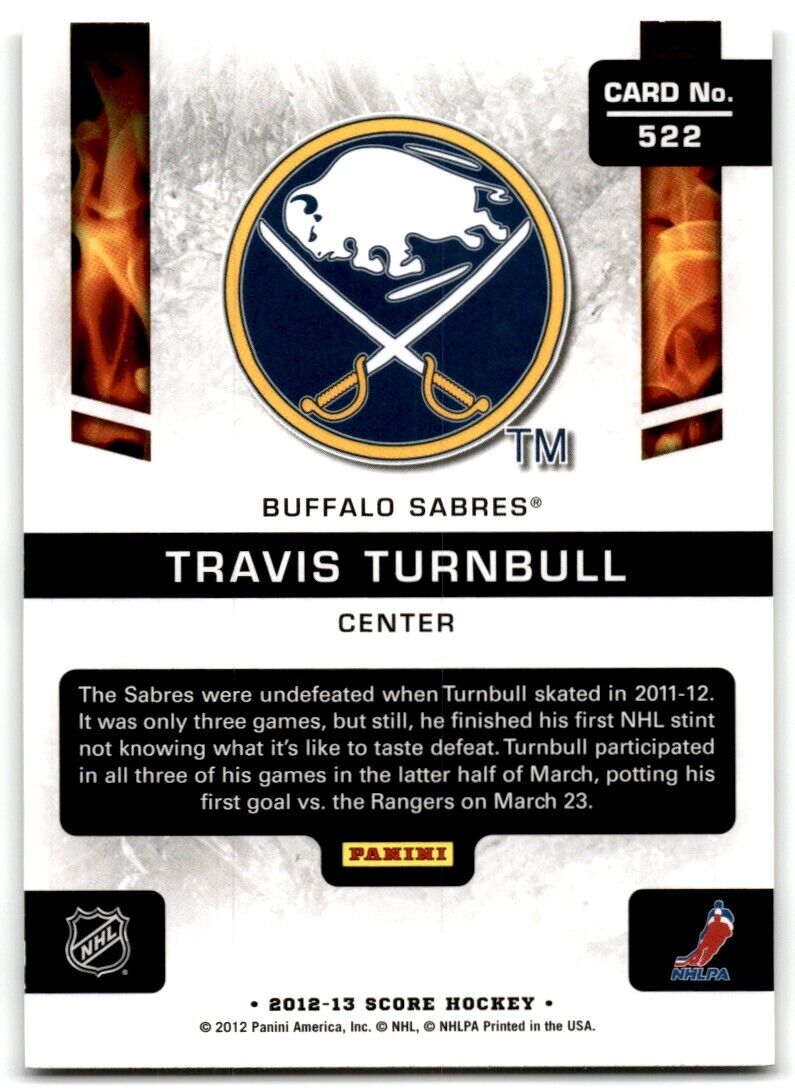 2012-13 Score Hot Rookies Travis Turnbull Rookie Buffalo Sabres #522