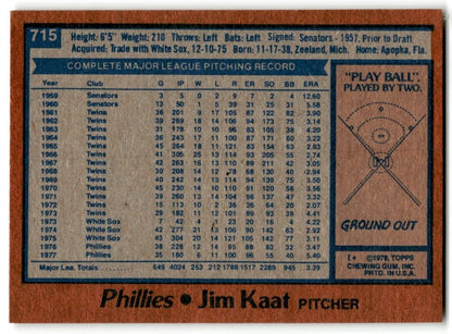 1978 Topps Jim Kaat Philadelphia Phillies #715