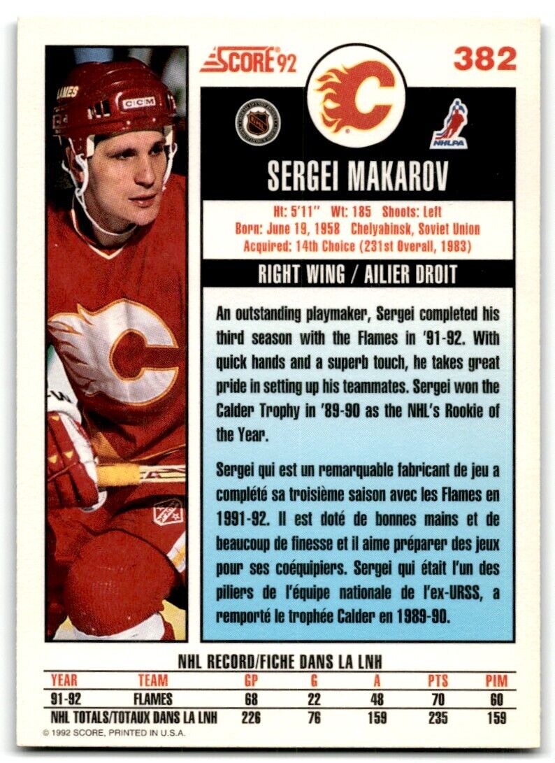 1992-93 Score Sergei Makarov Calgary Flames #382