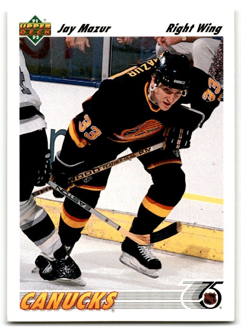 1991-92 Upper Deck Jay Mazur Rookie Vancouver Canucks #378