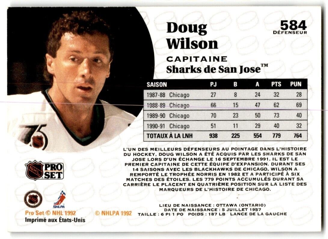 1991-92 Pro Set Doug Wilson San Jose Sharks #584