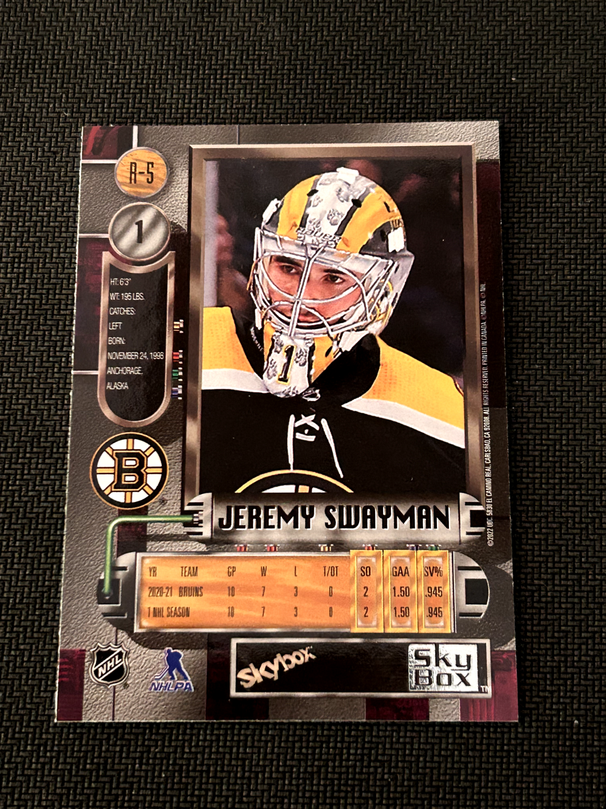 Jeremy Swayman NHL Rookie Metal Universe 2021-22 Boston Bruins R-5 Skybox