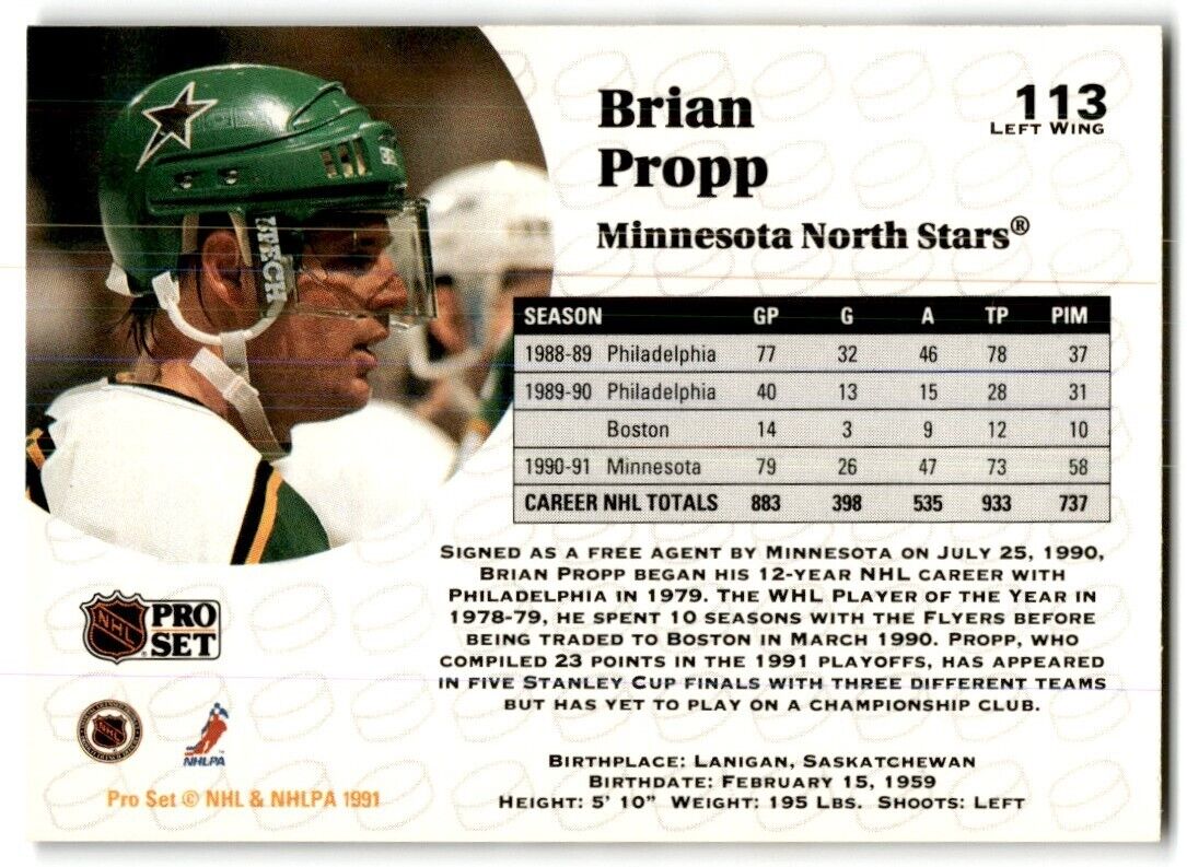 1991-92 Pro Set Brian Propp Minnesota North Stars #113