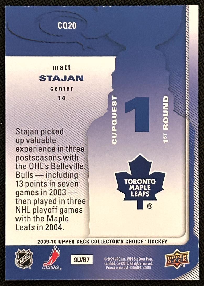 2009-10 Collector's Choice Cup Quest Matt Stajan Toronto Maple Leafs #CQ20