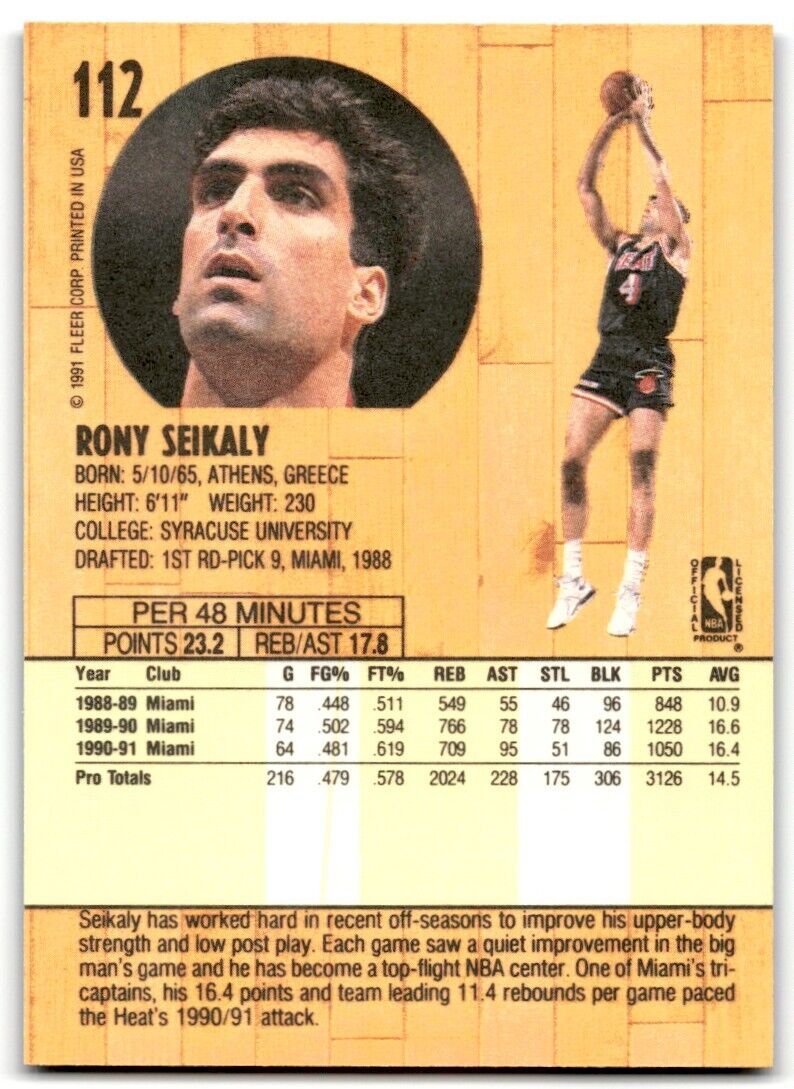 1991-92 Fleer Rony Seikaly Miami Heat #112