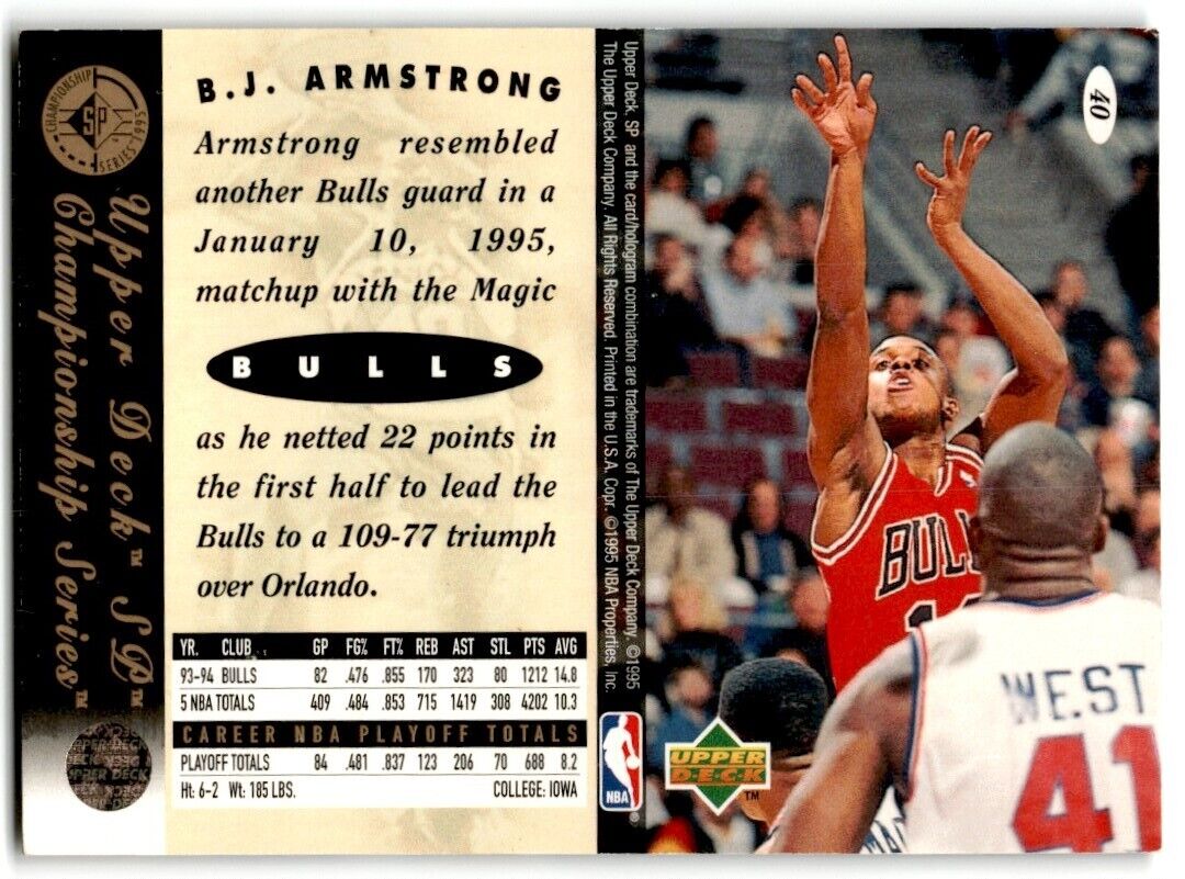 1995-96 SP Championship series 1995 B.J. Armstrong Chicago Bulls #40