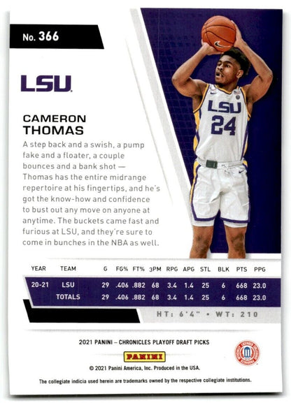 2021-22 Panini Chronicles Playoff Draft Picks Cameron Thomas LSU Tigers #366