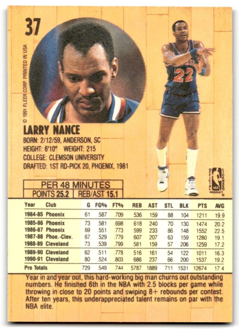 1991-92 Fleer Larry Nance Cleveland Cavaliers #37