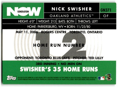 2007 Topps Generation Now Nick Swisher Oakland Athletics #GN371