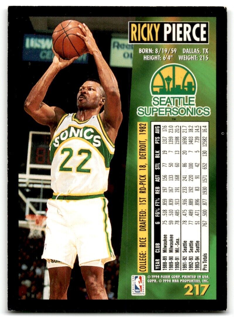 1994-95 Fleer Ricky Pierce Seattle SuperSonics #217