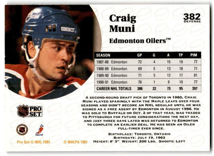 1991-92 Pro Set Craig Muni Edmonton Oilers #382