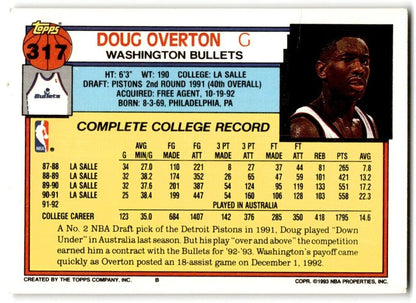 1992-93 Topps Doug Overton Washington Bullets #317