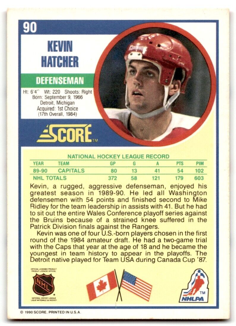 1990-91 Score Kevin Hatcher Washington Capitals #90